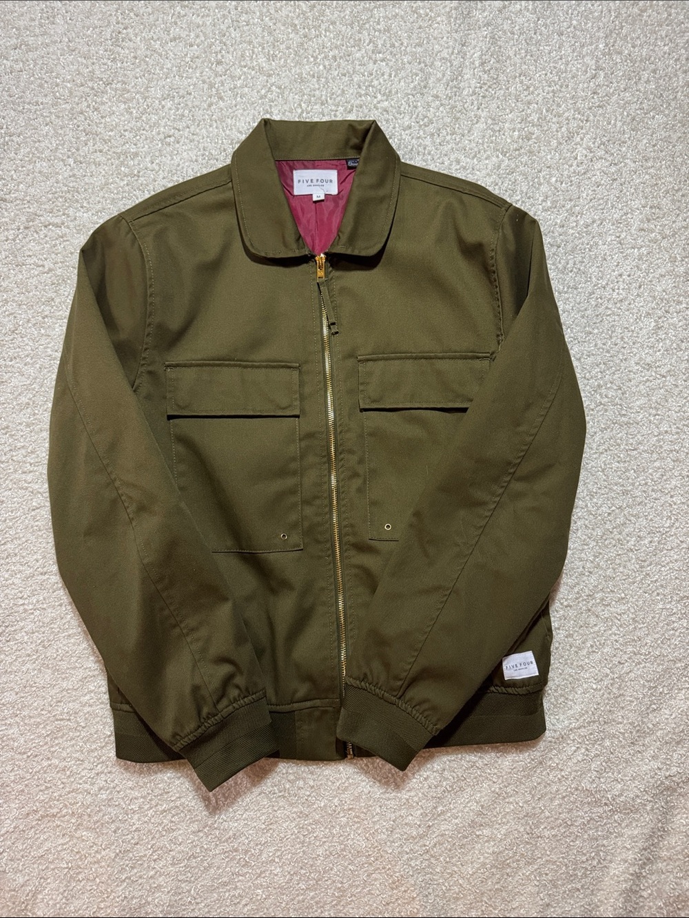 Five Four Olive Green Bomber Jacket with Maroon Lining
